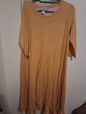Yellow Striped Ruffle Hem Dress